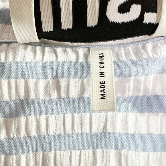 Just Female Seersucker Blue and White Striped Blouse - Picture 4 of 8